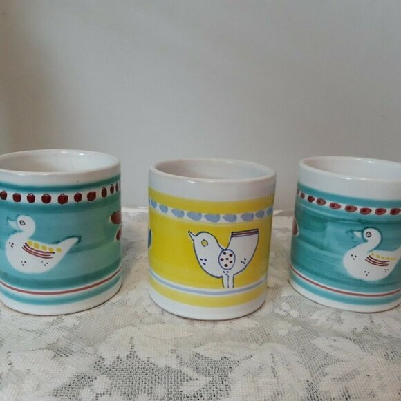 Made in ITALY CERAMIC pottery MUGS hand painted BIRD DUCKS 14OZ - Picture 2 of 8